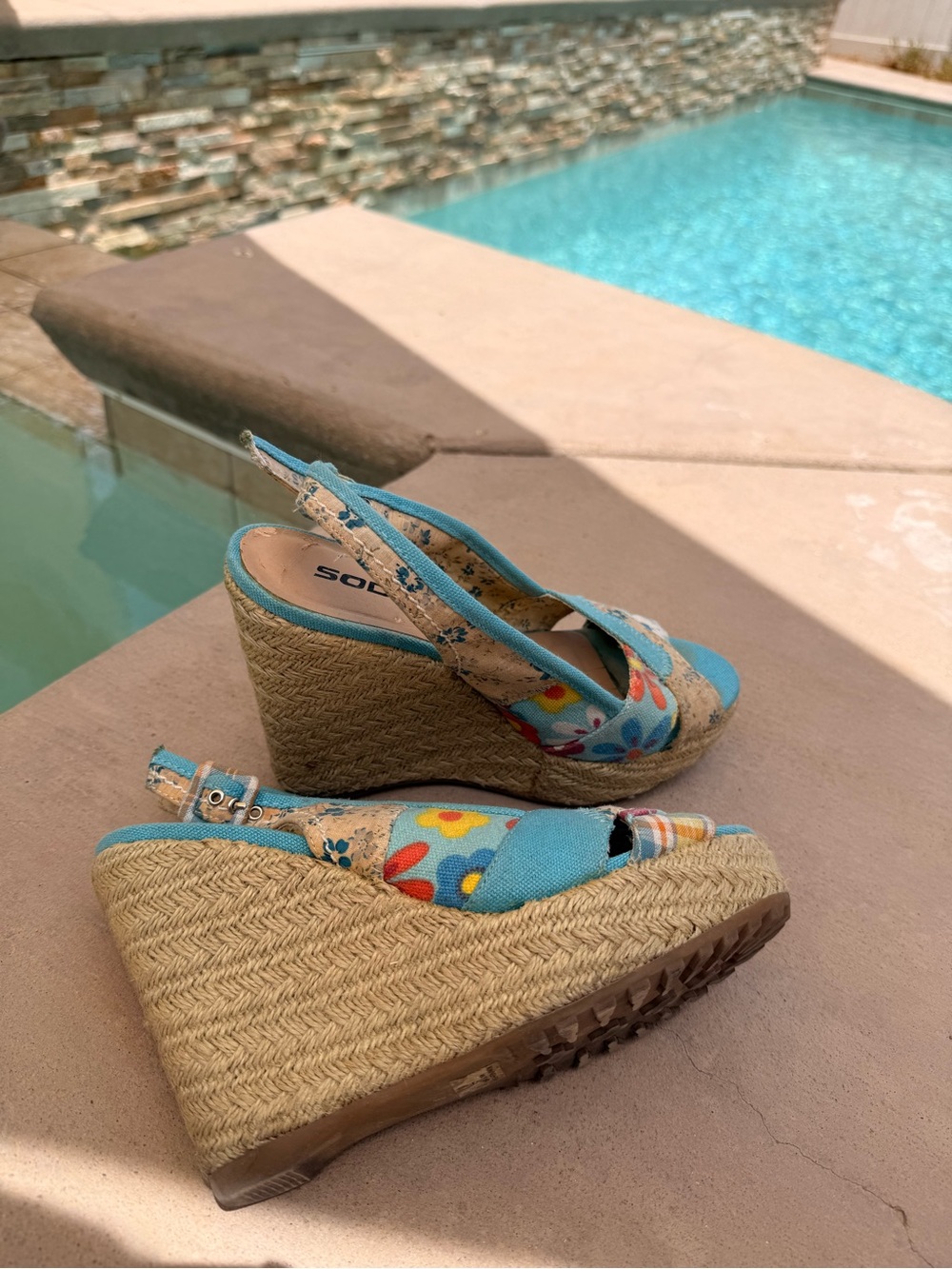 Soda Turquoise Floral Espadrille Wedge Sandals